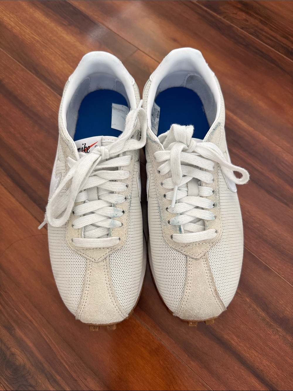 Nike Men's Off-White Mesh Sneakers with Blue Insole